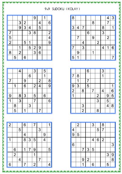 Sudoku Kolay  8  ( 9x9 )