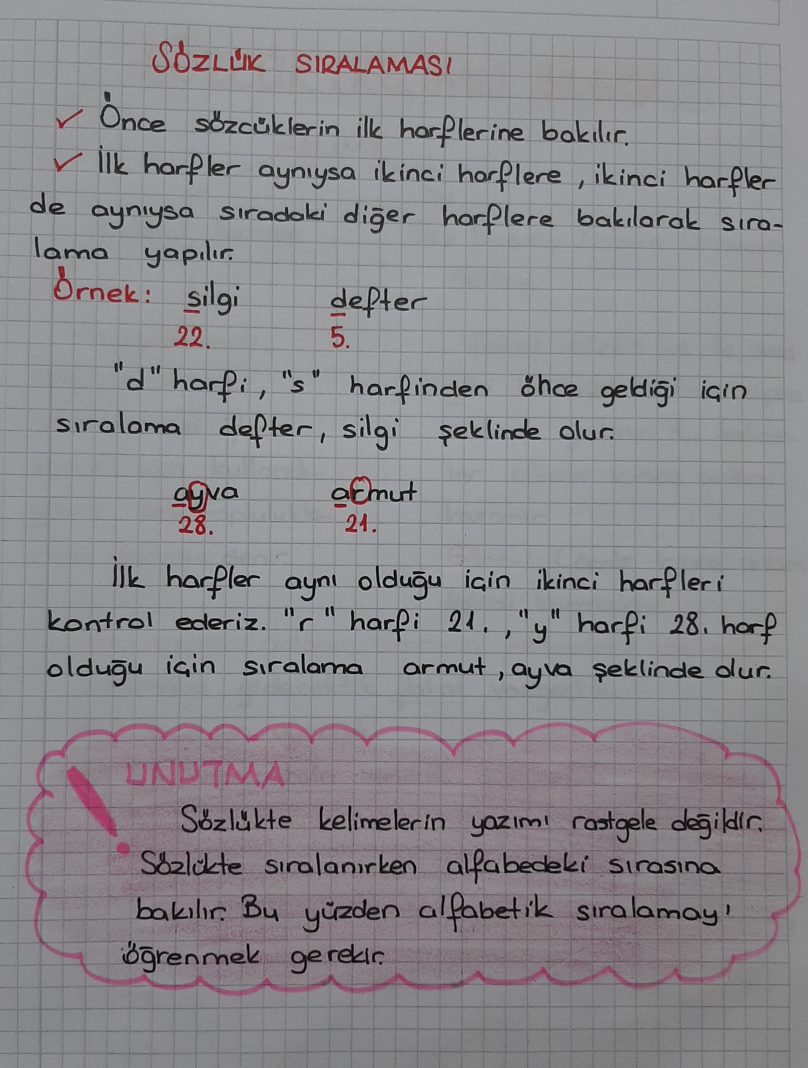 4.Sınıf Türkçe Sözlük Sıralaması 