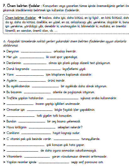 4. Sınıf Türkçe Söz Varlığını Geliştirme 2
