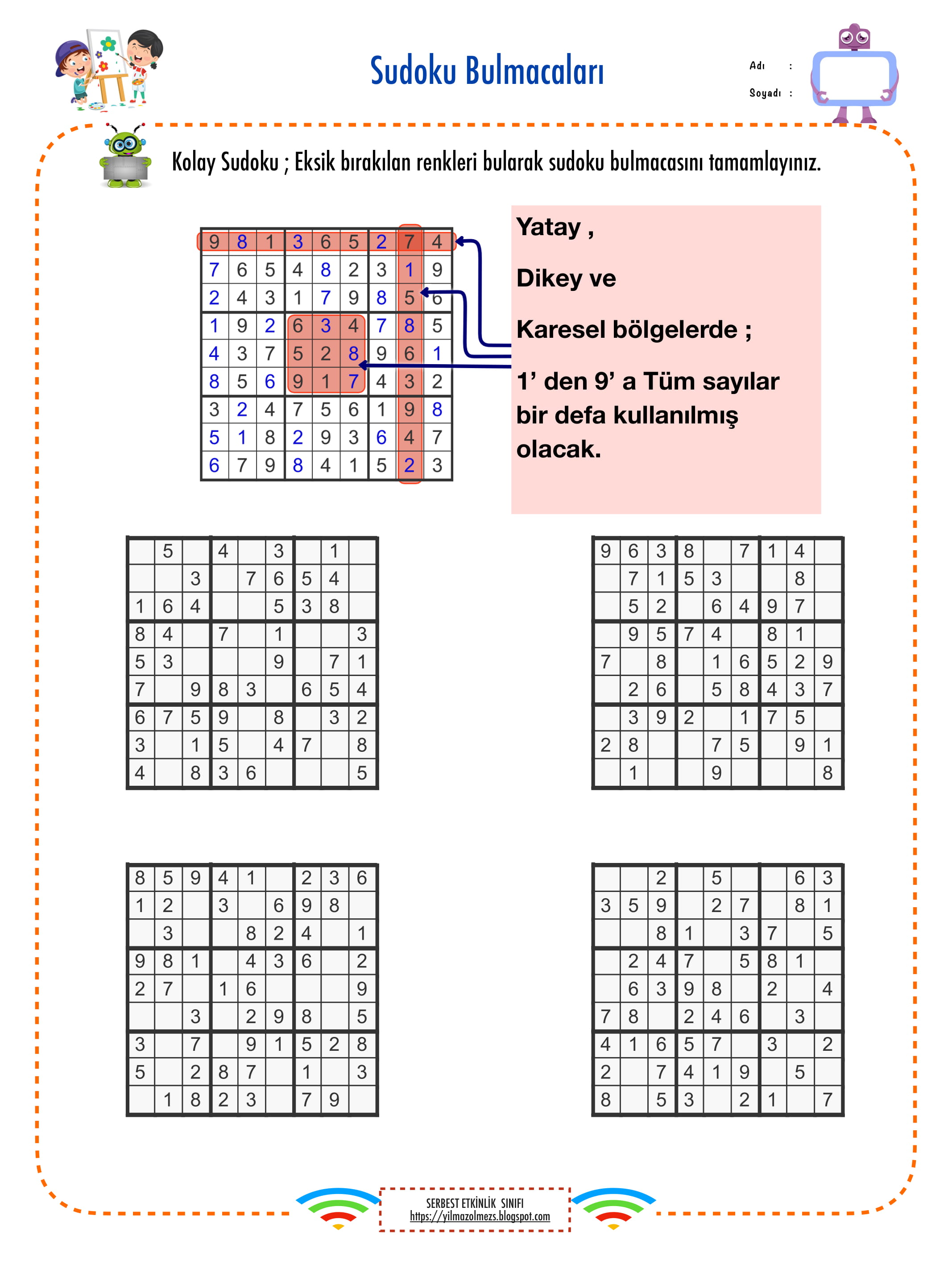 Sudoku Etkinlikleri Kolay 3 9x9