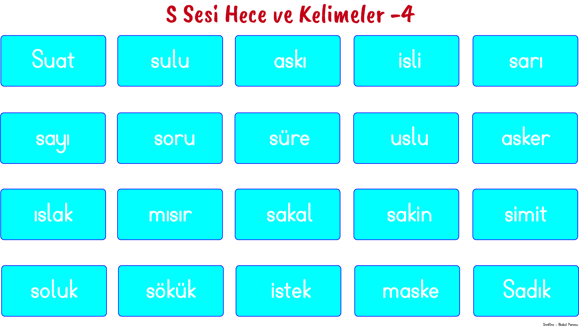 S Sesi Akıllı Tahta Gösterim Göselleri ( Hece ve Kelimeler )