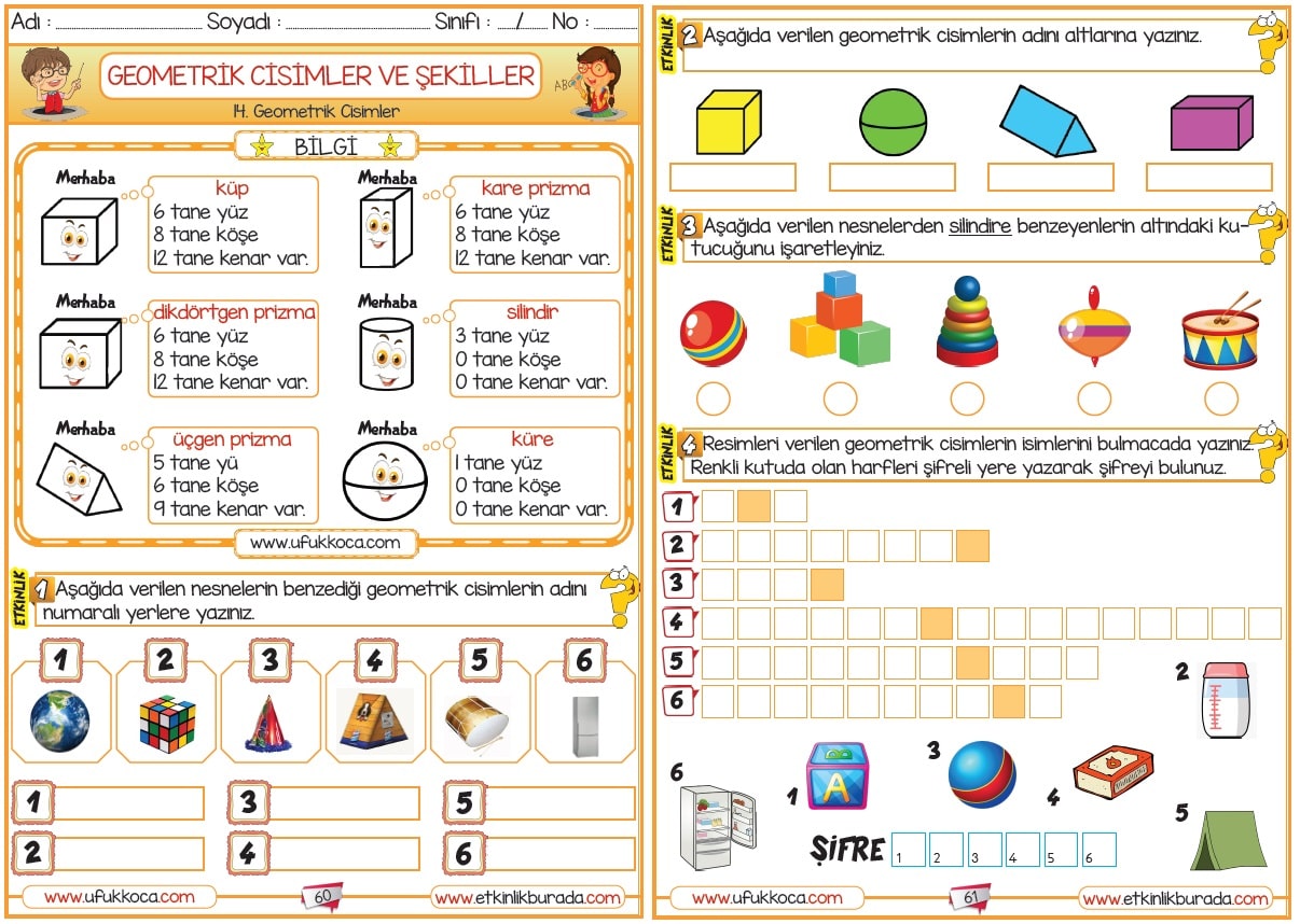 2 sınıf geometrik cisimler etkinlik