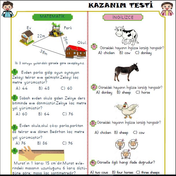 Etkileşimli 2.Sınıf Uzaktan Eğitim Haftalık Kazanım Testi 1-5 Haziran