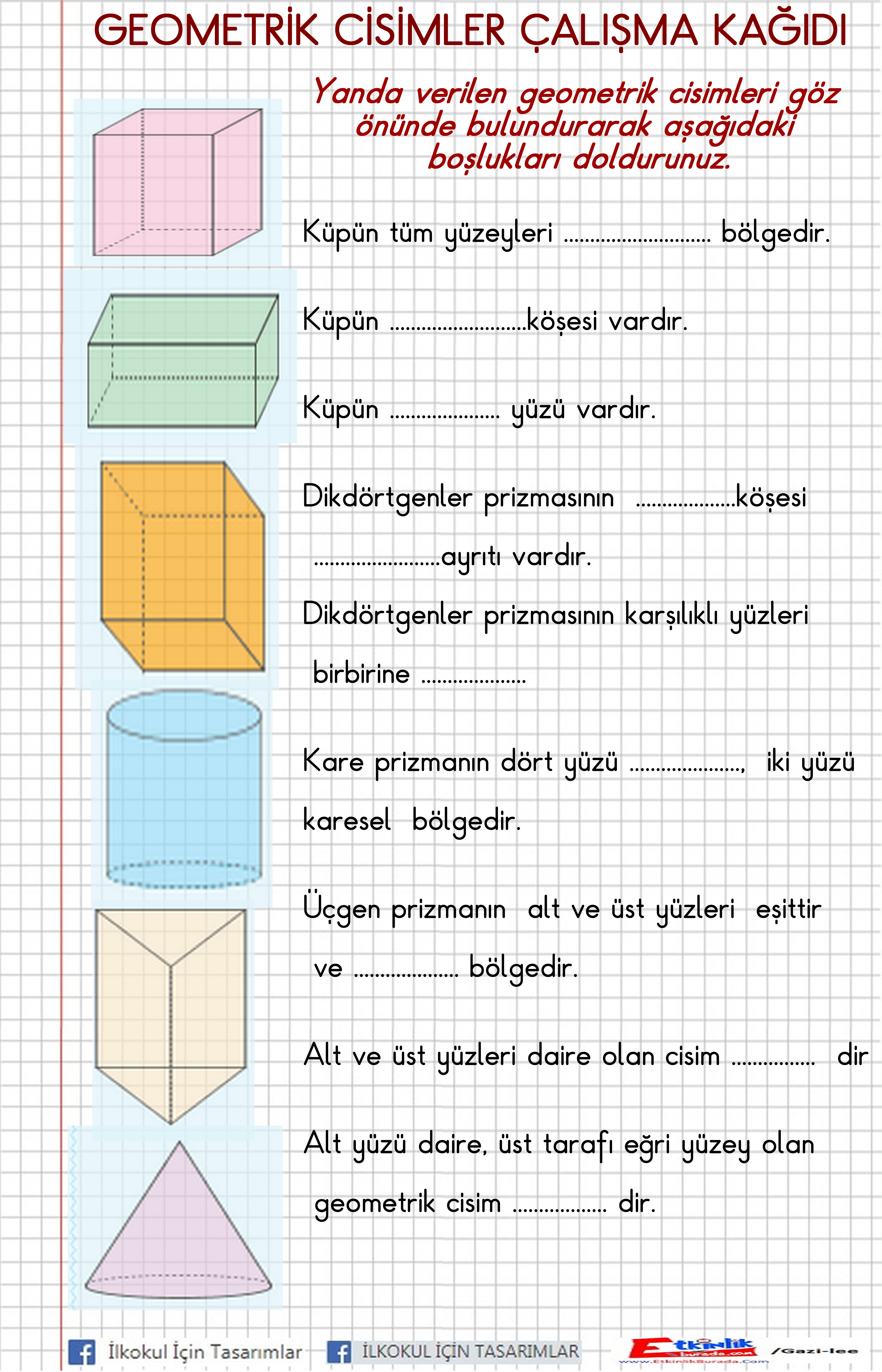 Geometrik Cisimler Çalışma Kağıdı