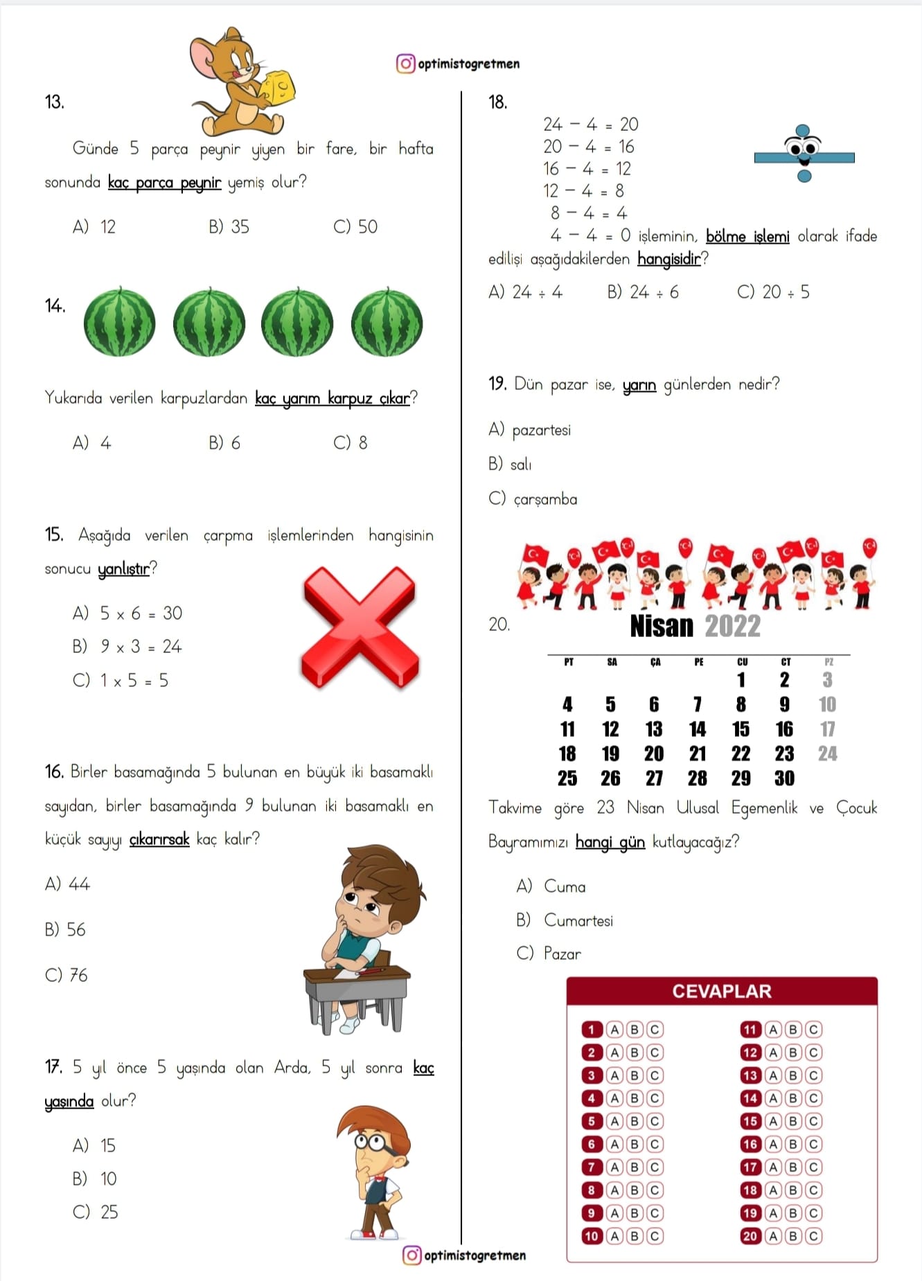 Matematik Kazanım Değerlendirme 3. Sınavı