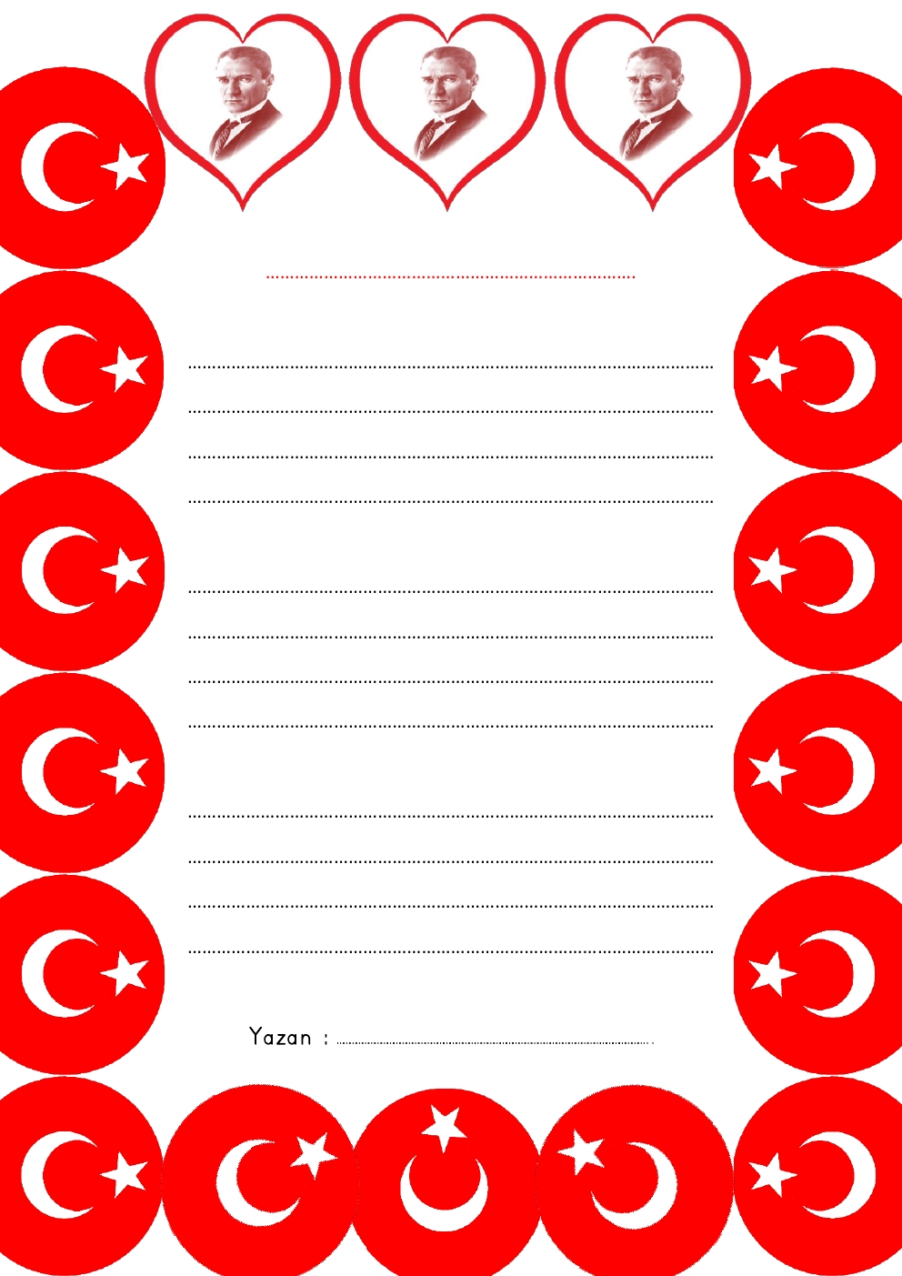 Atatürk ve Bayrak Kenarlıklı Güzel Yazı Sayfası