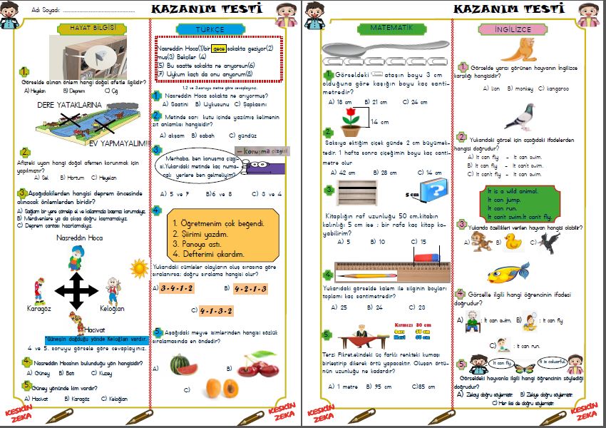 Etkileşimli 2.Sınıf Uzaktan Eğitim Haftalık Kazanım Testi 8-12 Haziran