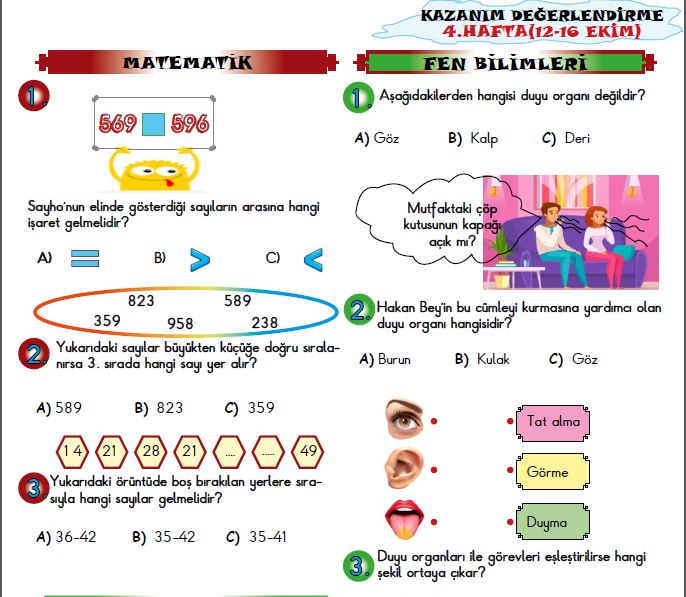 ETKİLEŞİMLİ 3.SINIF 4.KAZANIM DEĞERLENDİRME(12-16 EKİM)