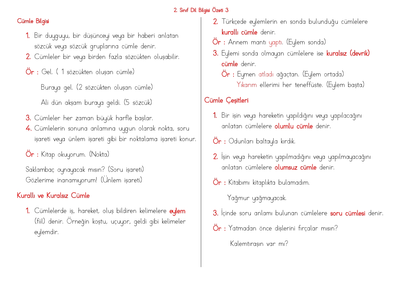 2. Sınıf Türkçe Dil Bilgisi Özeti 3