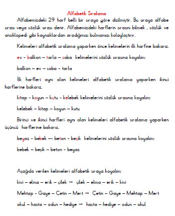3. Sınıf Türkçe - Alfabetik Sıra  (konu anlatımı)