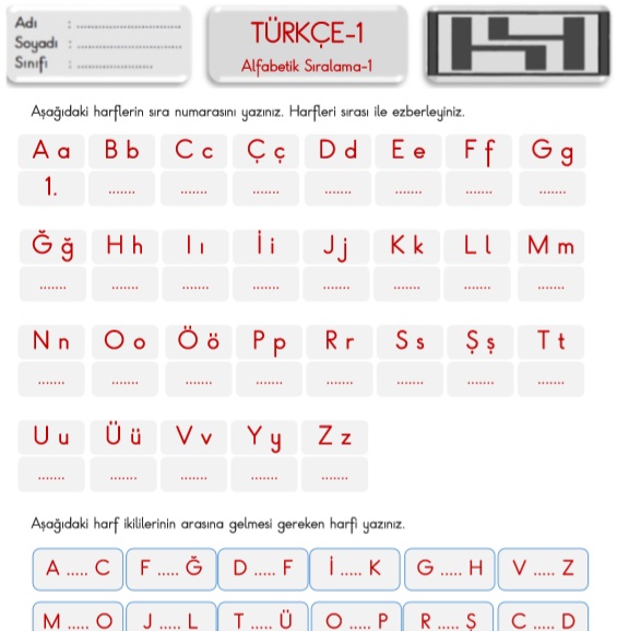 Alfabetik Sıralama-4 Sayfa (Türkçe-1)