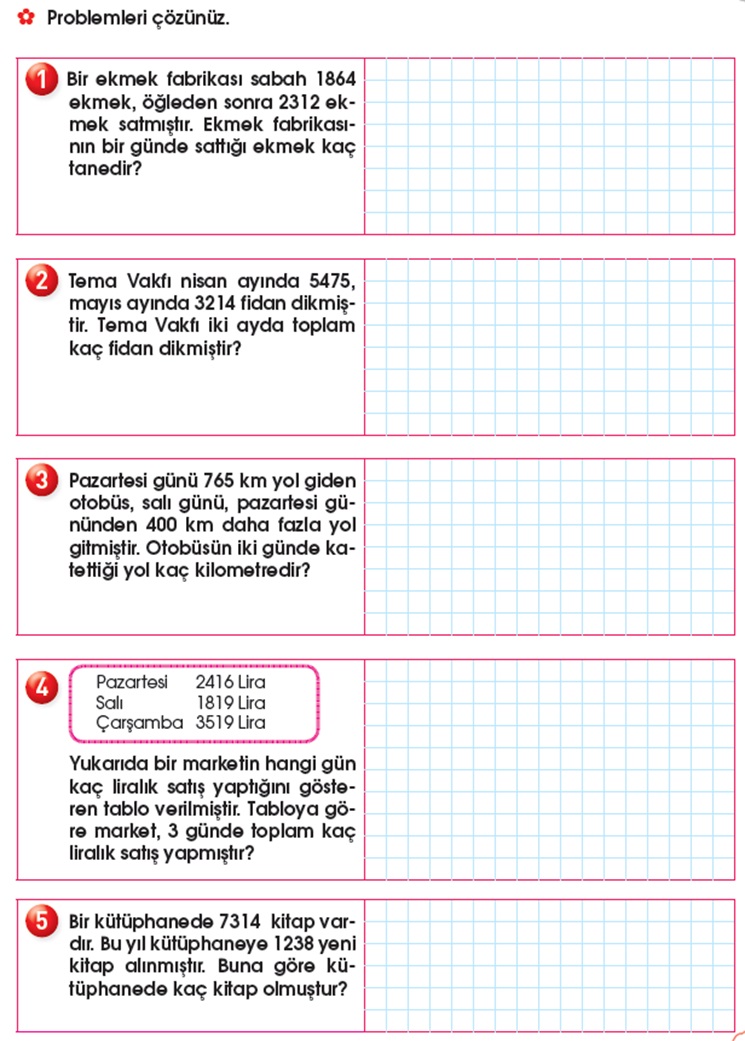 4. SINIF_Matematik_Toplama İşlemleri İle İlgili Problemler_9 Sayfa