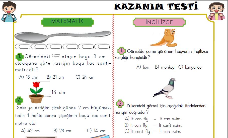 Etkileşimli 2.Sınıf Uzaktan Eğitim Haftalık Kazanım Testi 8-12 Haziran