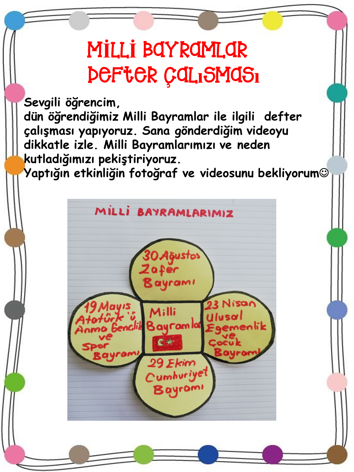 MİLLİ BAYRAMLAR DEFTER ÇALIŞMASI