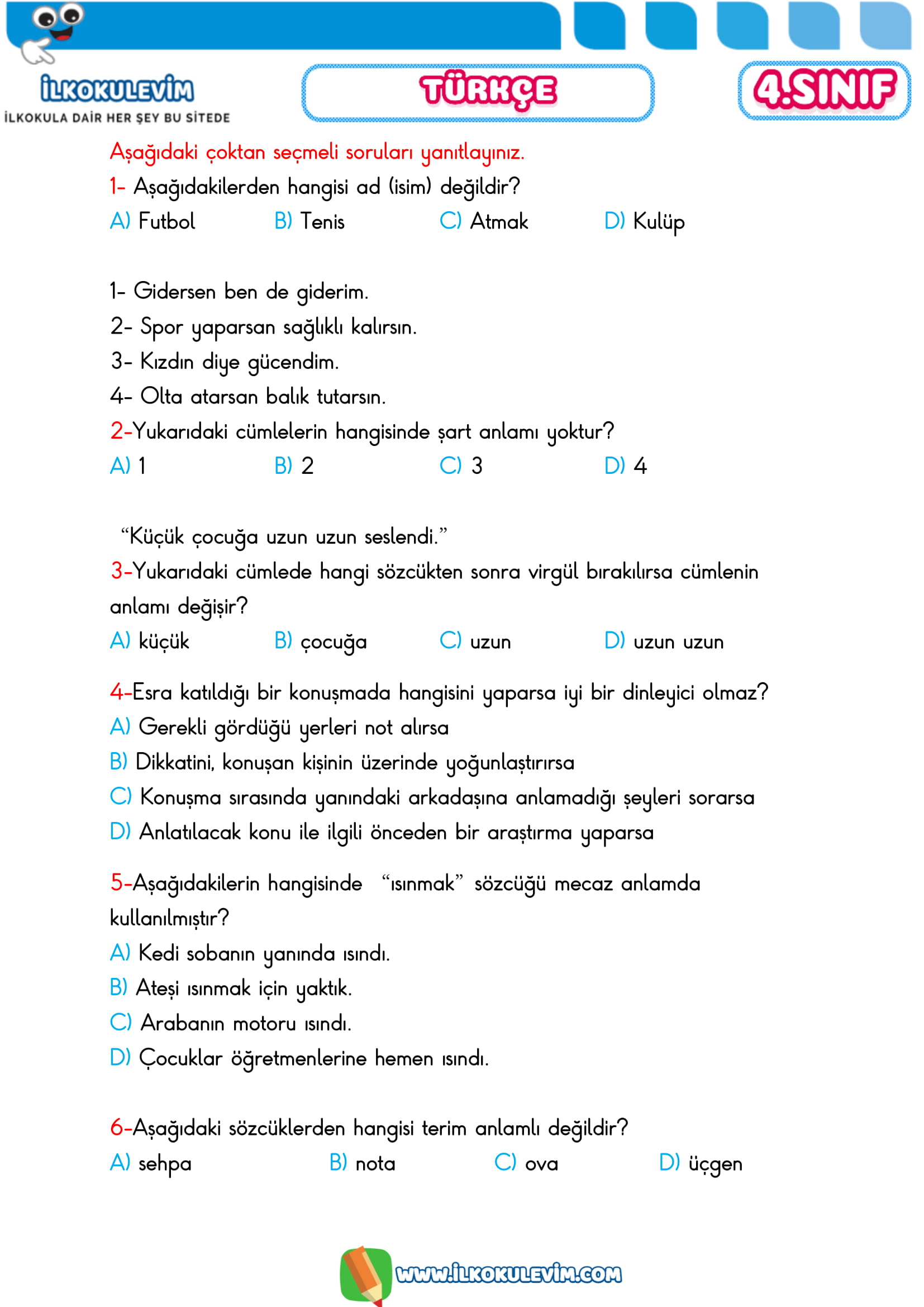 4.Sınıf 06 Nisan 2020 Etkinlikleri