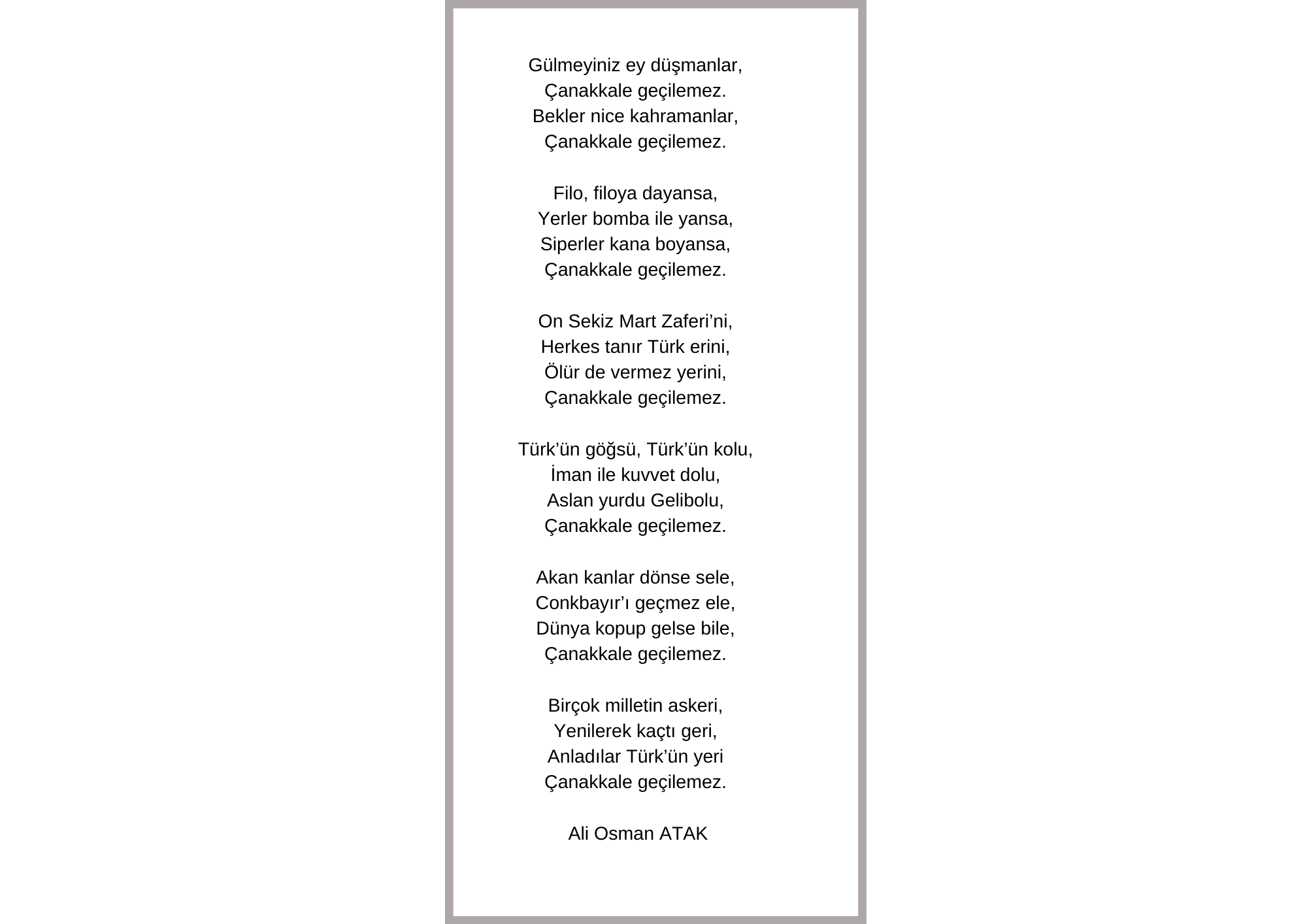 18 Mart Çanakkale Geçilmez Şiir Broşürü (Boyamalı)