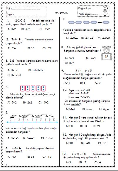 Matematik - Test 9 ( Çarpma İşlemi )