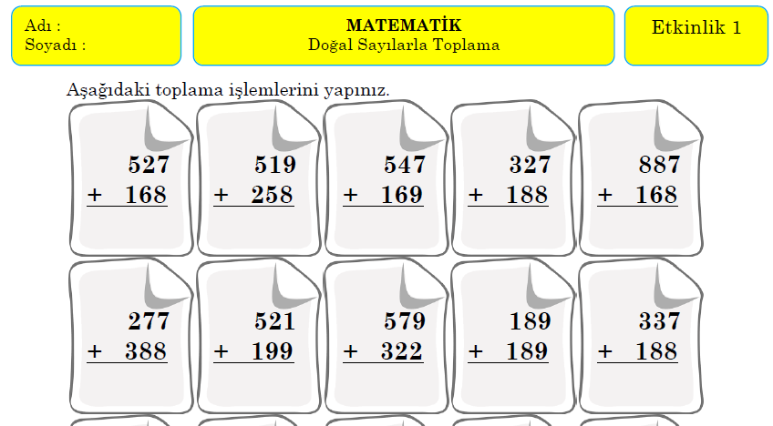 4. sınıf doğal sayılarla toplama işlemi 1