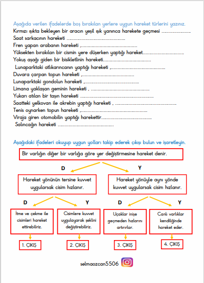 HAREKET VE KUVVET ÜNİTE DEĞERLENDİRMESİ 4 SAYFA 