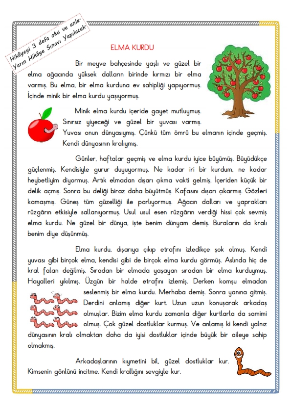Okuma Anlama Çalışması 10 - Elma Kurdu