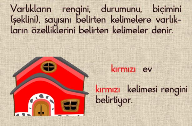 Türkçe - Varlıkları özelliklerini belirten kelimeler sunusu