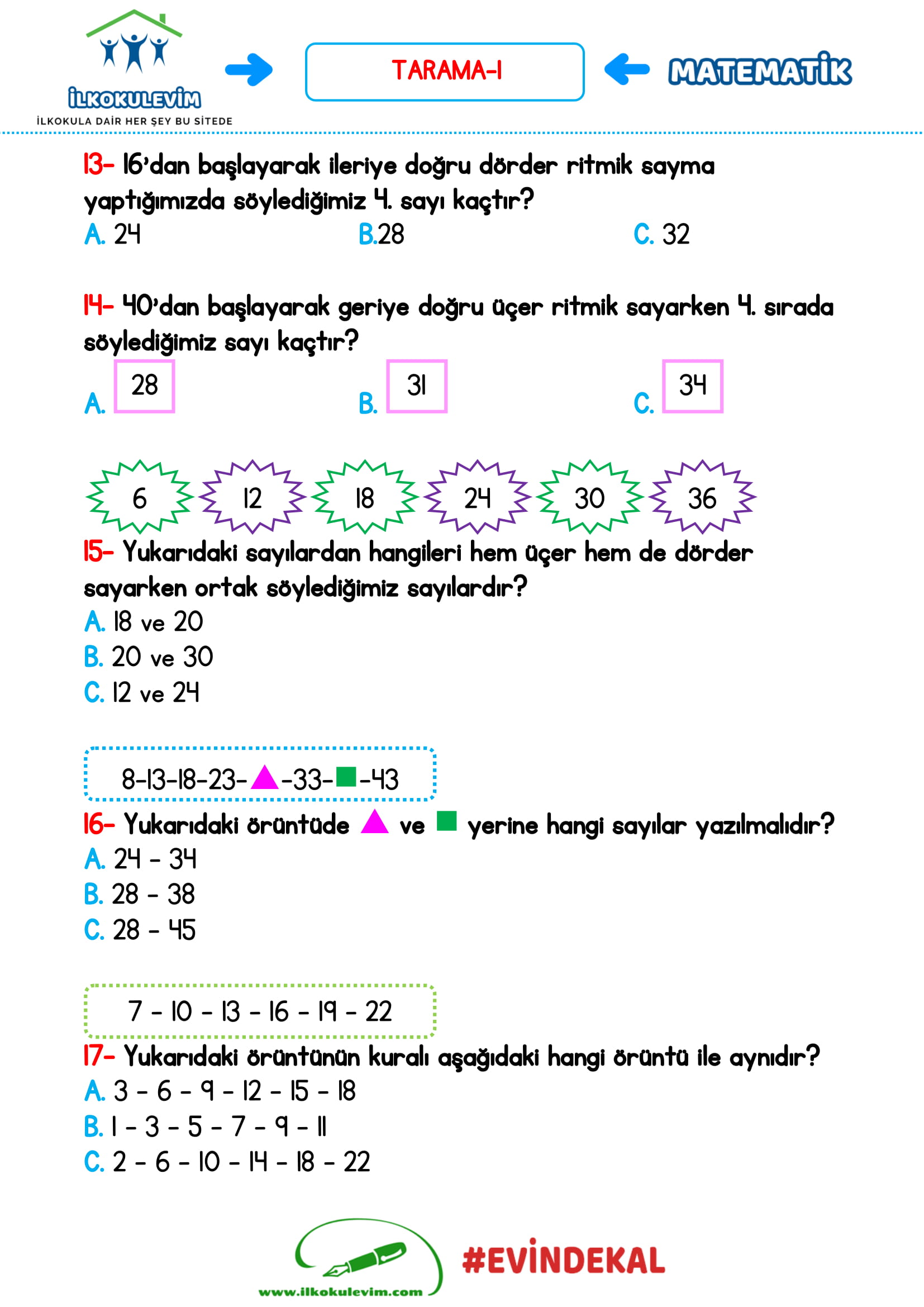 2.Sınıf Matematik 73 Soruluk Tarama-1