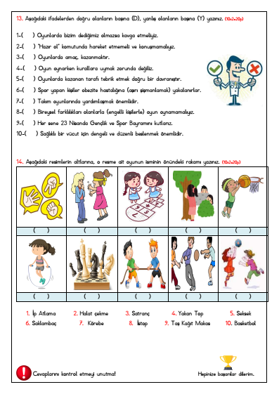 4. Sınıf Beden Eğitimi ve Oyun Dersi 2. Dönem 2. Yazılı Soruları(pdf)