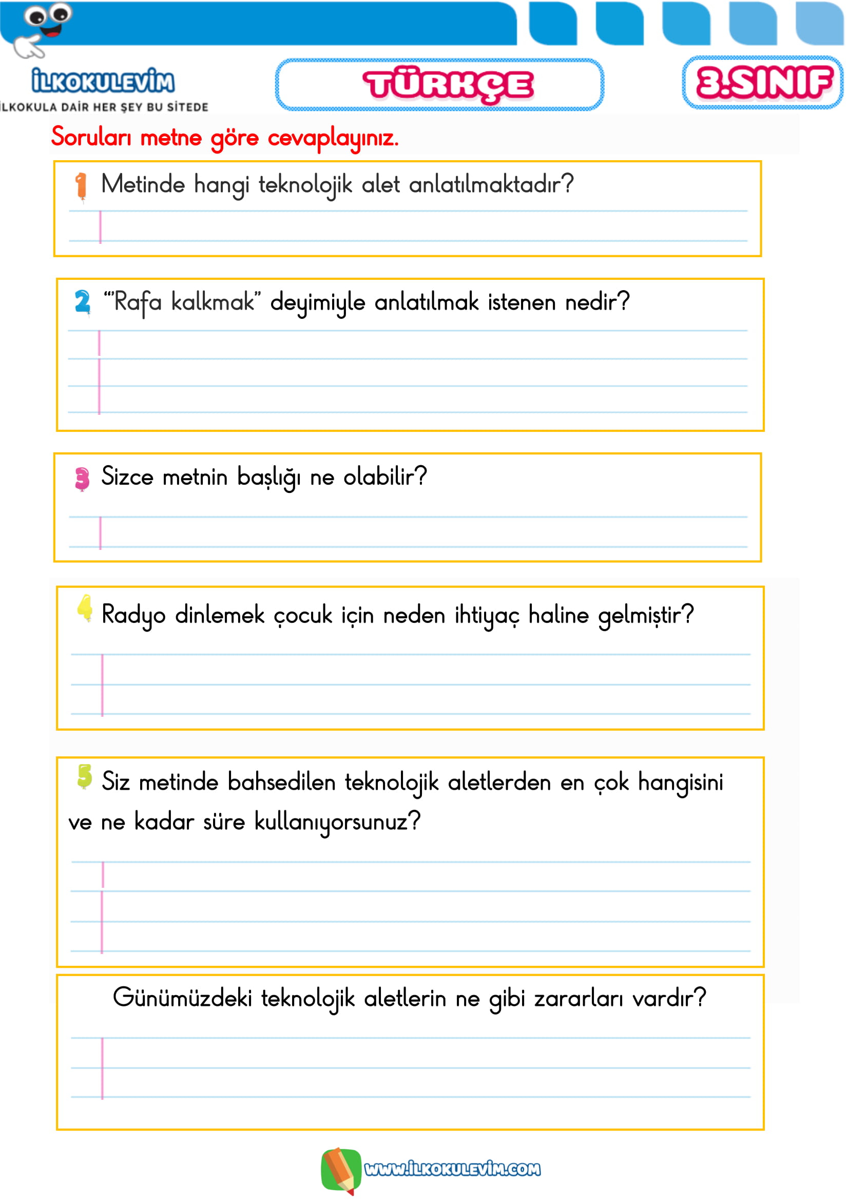 3.Sınıf 13 Nisan 2020 Türkçe-Matematik Etkinlikleri