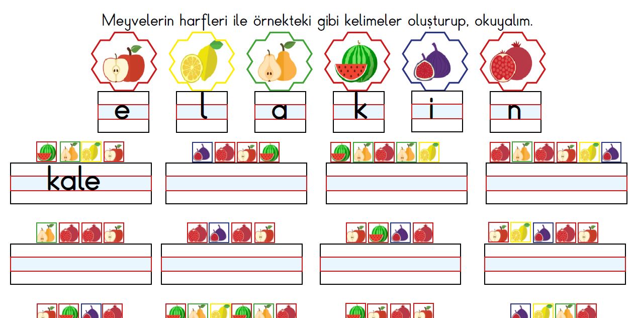 E-L-A-K-İ-N MEYVELİ HARFLER EĞLENCELİ DİKTE (ETKİLEŞİMLİ)
