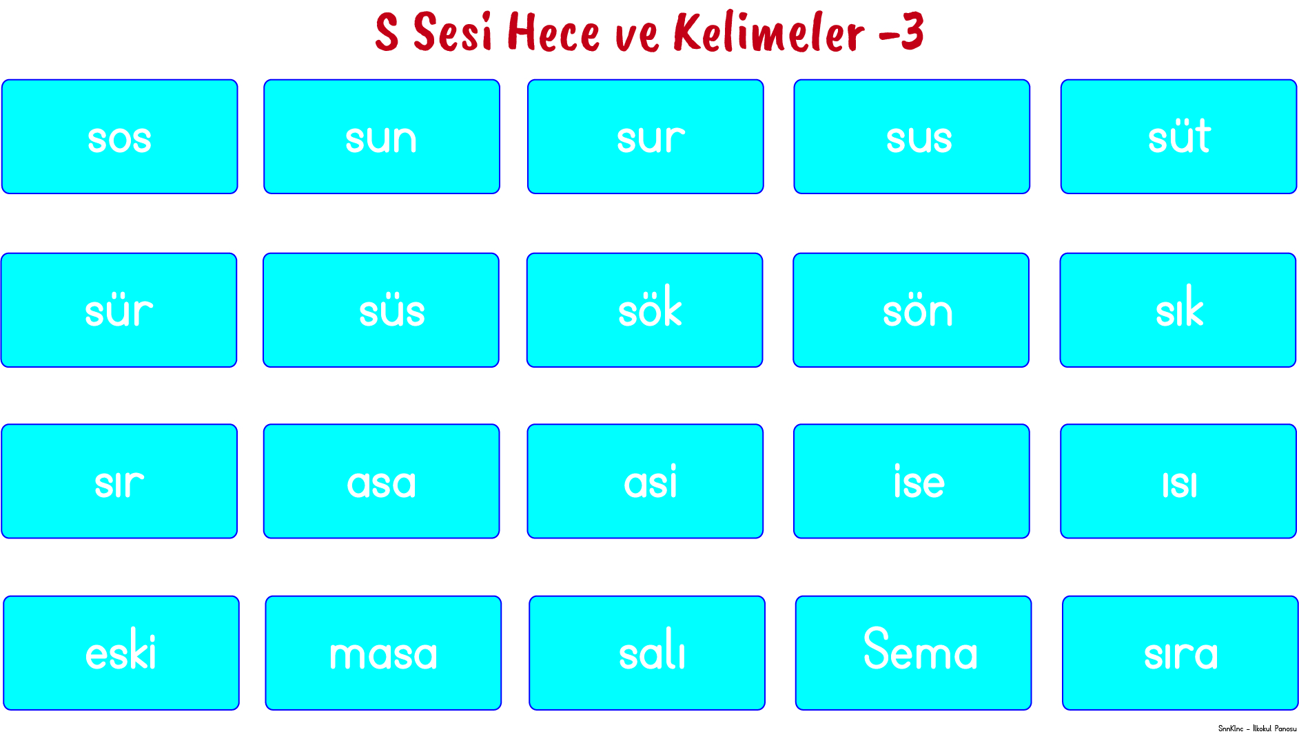 S Sesi Akıllı Tahta Gösterim Göselleri ( Hece ve Kelimeler )