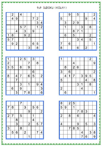 Sudoku Kolay  6  ( 9x9 )