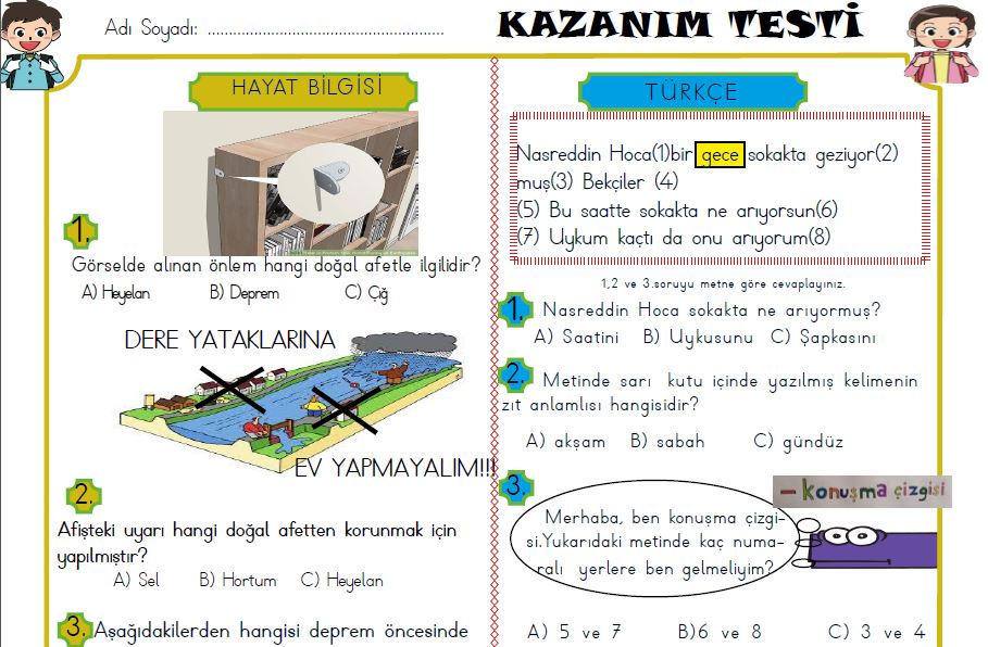 Etkileşimli 2.Sınıf Uzaktan Eğitim Haftalık Kazanım Testi 8-12 Haziran