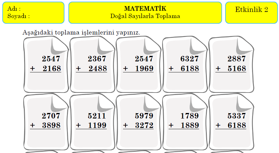 4. sınıf doğal sayılarla toplama işlemi 2