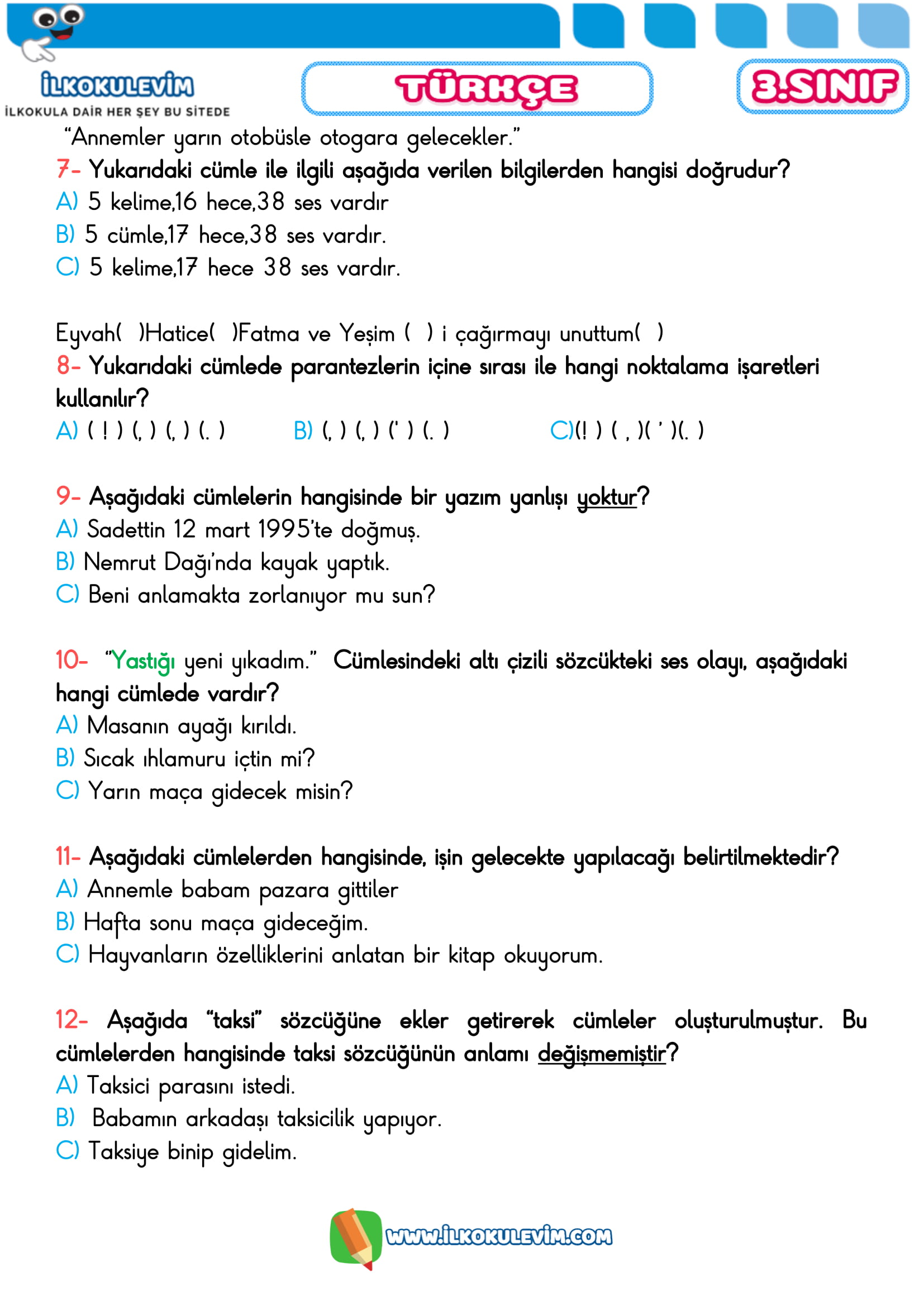 3.Sınıf 15 Nisan 2020 Türkçe-Matematik Etkinlikleri