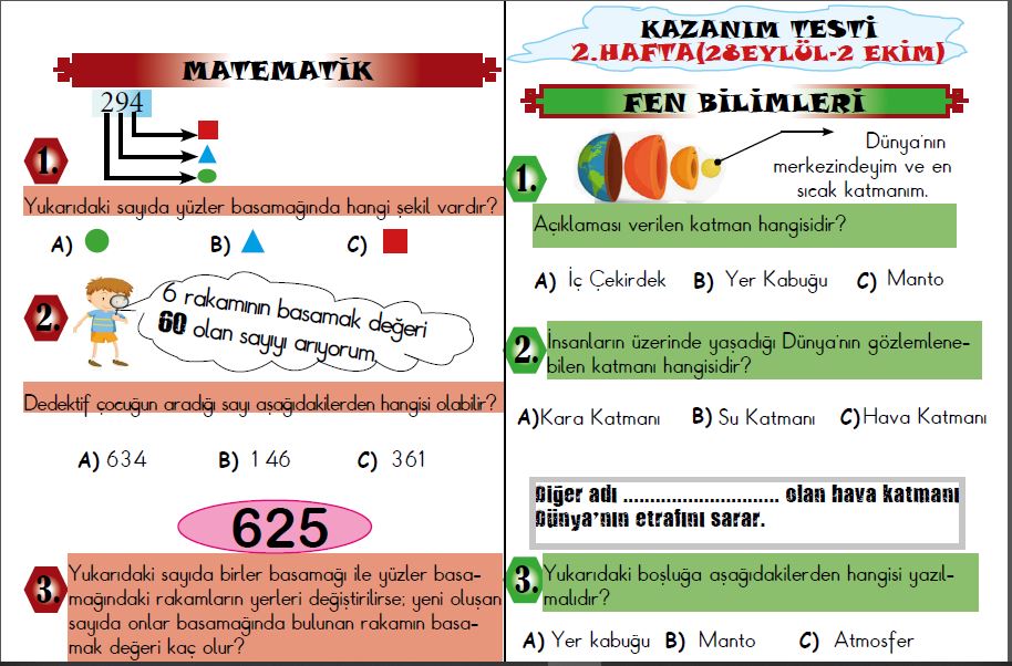 ETKİLEŞİMLİ 3.SINIF 2.KAZANIM DEĞERLENDİRME(28 EYLÜL-02 EKİM)