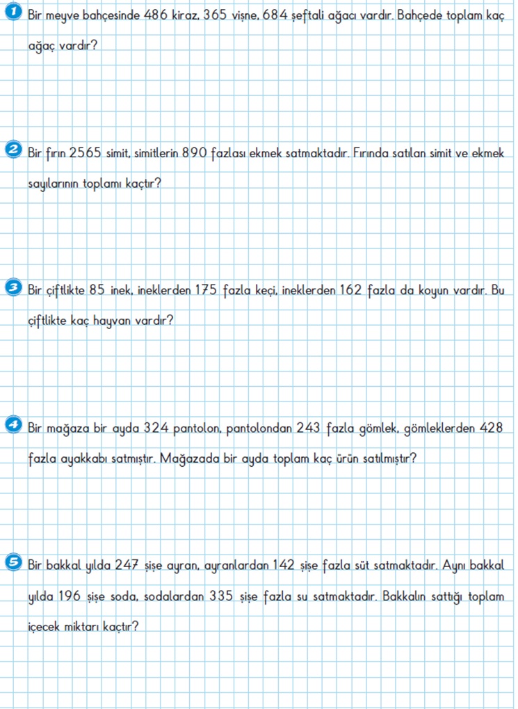 4. SINIF_Matematik_Toplama İşlemleri İle İlgili Problemler_9 Sayfa