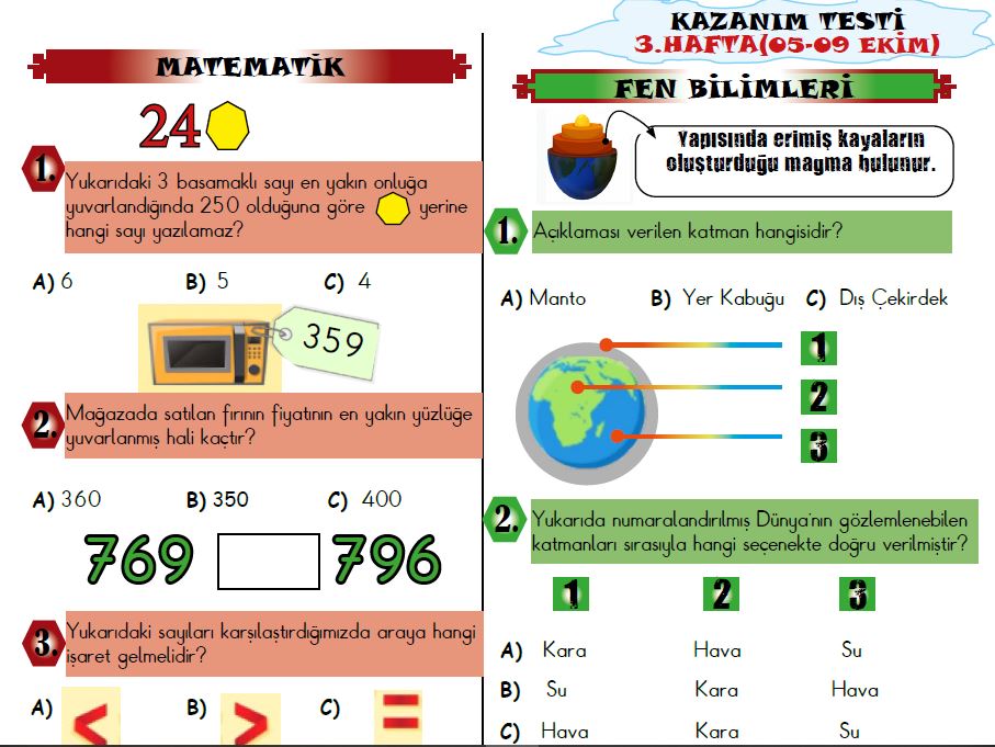 ETKİLEŞİMLİ 3.SINIF 3.KAZANIM DEĞERLENDİRME(05-09 EKİM)