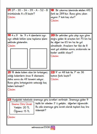 3. sınıf çarpma işlemi problemleri 2 3 sayfa