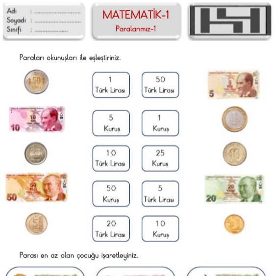Paralarımız Çalışma Sayfaları (Matematik-1)