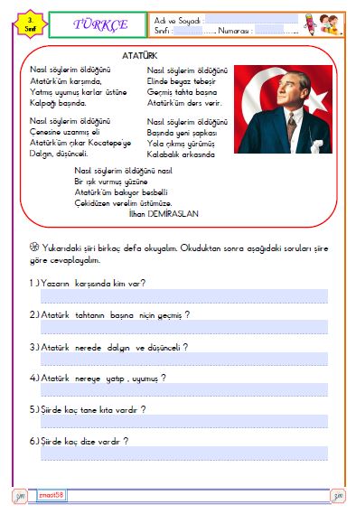 Türkçe -  Atatürk Şiiri ( Anlama Metni) ( Etkileşimli)