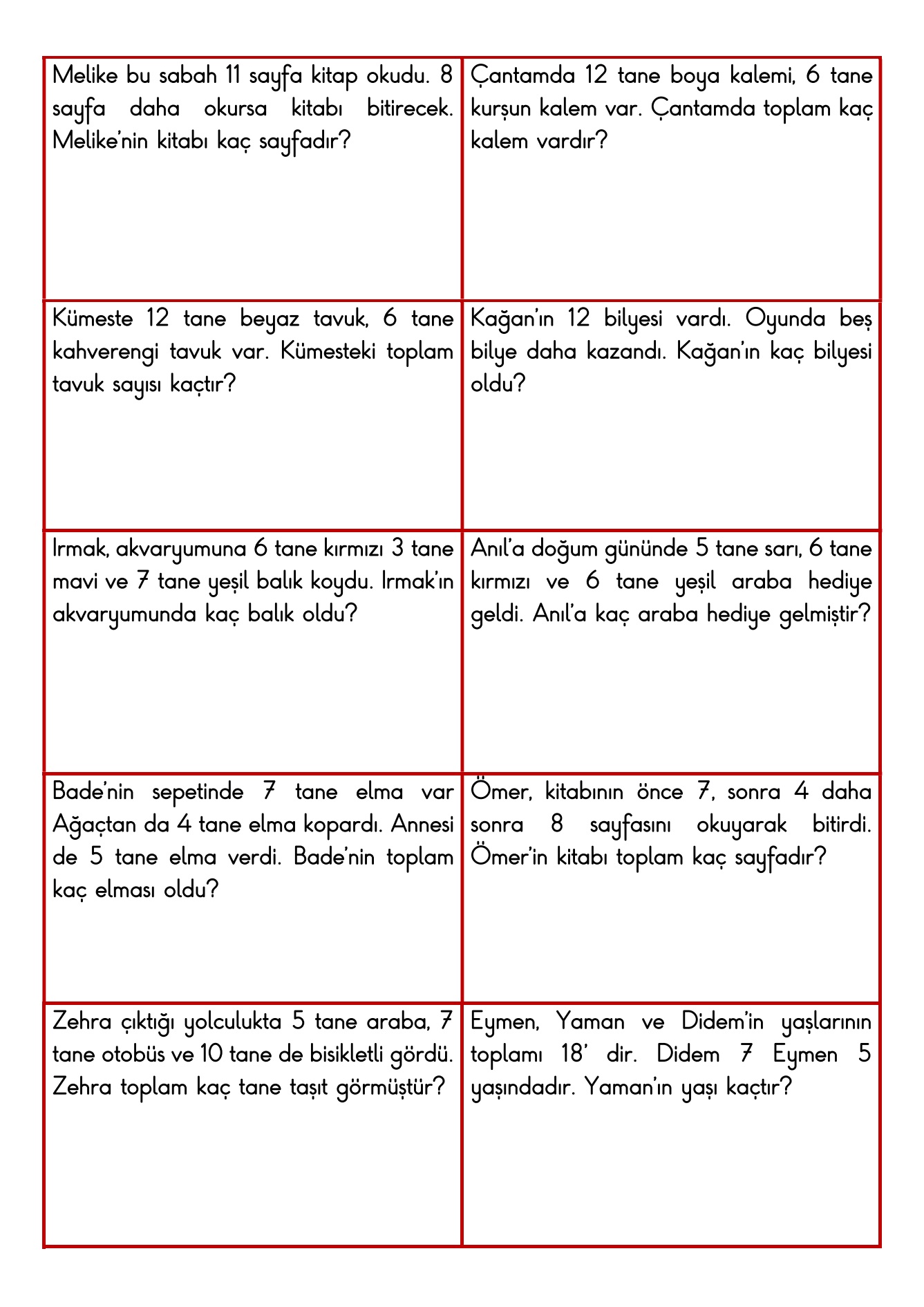 TOPLAMA İŞLEMİ PROBLEMLERİ-1