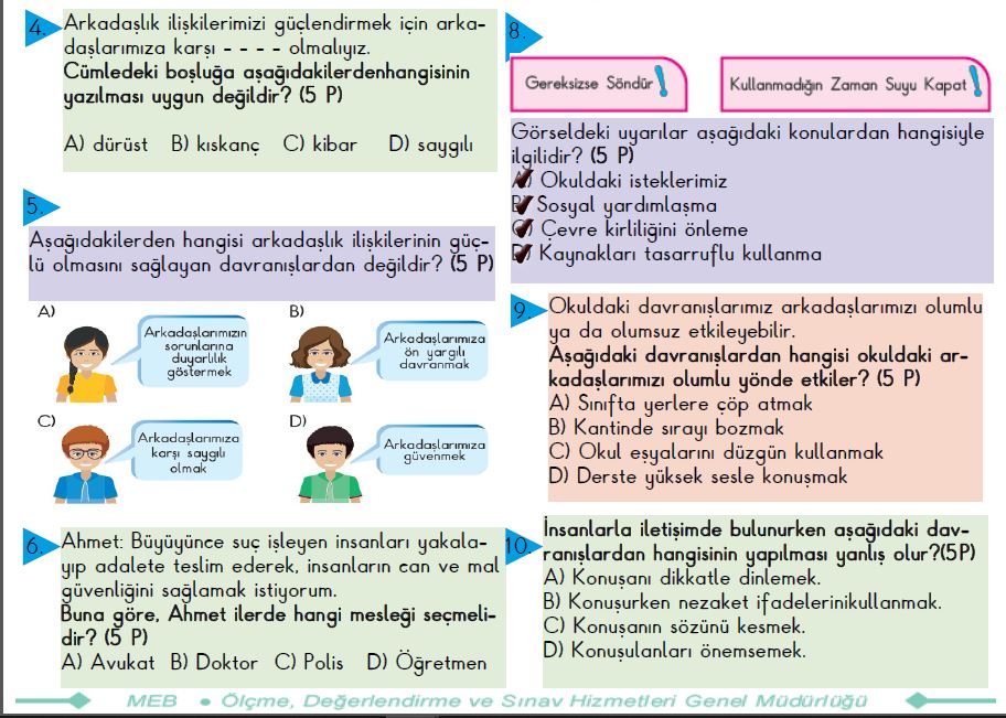 ETKİLEŞİMLİ HAYAT BİLGİSİ 1.TEMA(OKULDA HAYAT) DEĞERLENDİRME ÇALIŞMASI