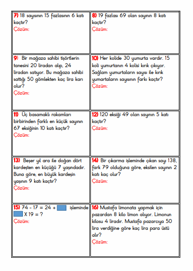 3. sınıf çarpma işlemi problemleri 2 3 sayfa