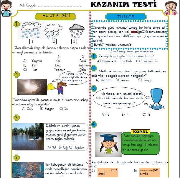 Etkileşimli 2.Sınıf Uzaktan Eğitim Haftalık Kazanım Testi 1-5 Haziran