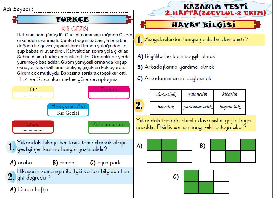 ETKİLEŞİMLİ 3.SINIF 2.KAZANIM DEĞERLENDİRME(28 EYLÜL-02 EKİM)