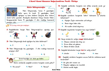 1.Sınıf Genel Kazanım Değerlendirme Testi- Türkçe