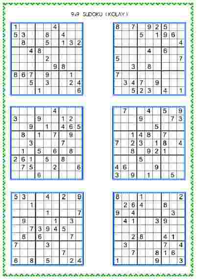 Sudoku Kolay  7  ( 9x9 )