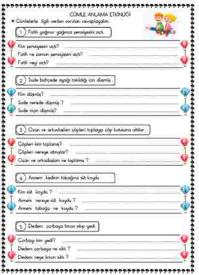 Türkçe - Anlama ve cümle oluşturma etkinlikleri  7