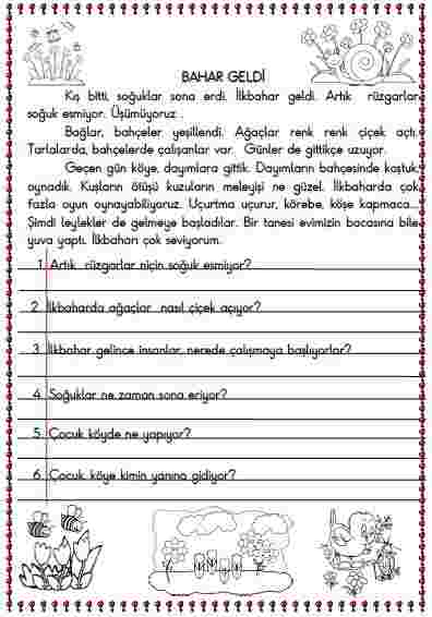 Türkçe - Okuma ve Anlama etkinliği 18