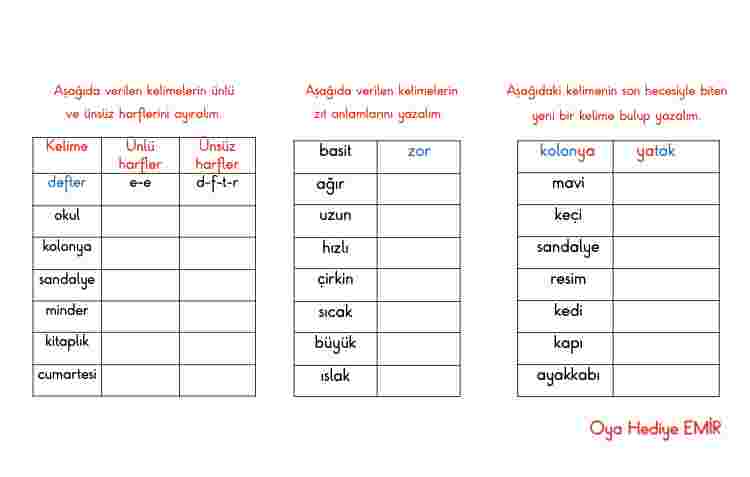 1.sınıf 2.dönem noktalama işaretleri